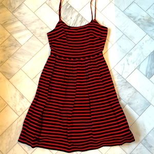 J Crew cotton linen Sundress- black/red stripe, ladies size 2